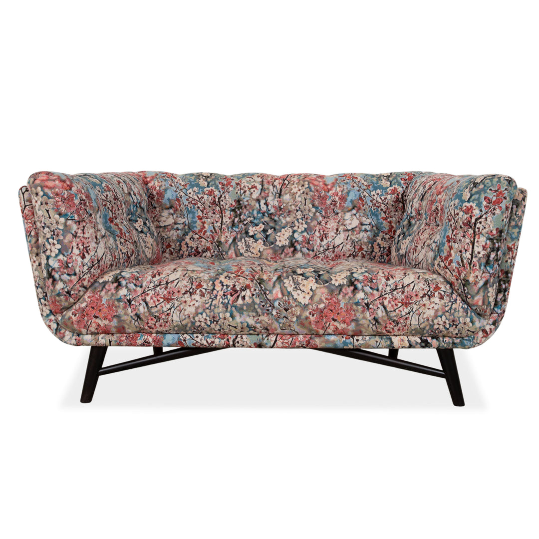 Canapé en tissu deux places Roche Bobois Profile multicolore rose bleu rouge beige