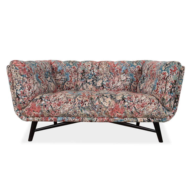Canapé en tissu deux places Roche Bobois Profile multicolore rose bleu rouge beige
