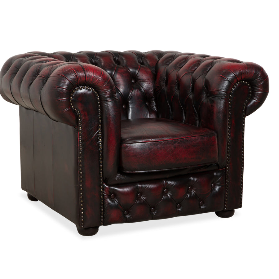 Rochester Chesterfield Leder Sessel Rot Braun Vintage