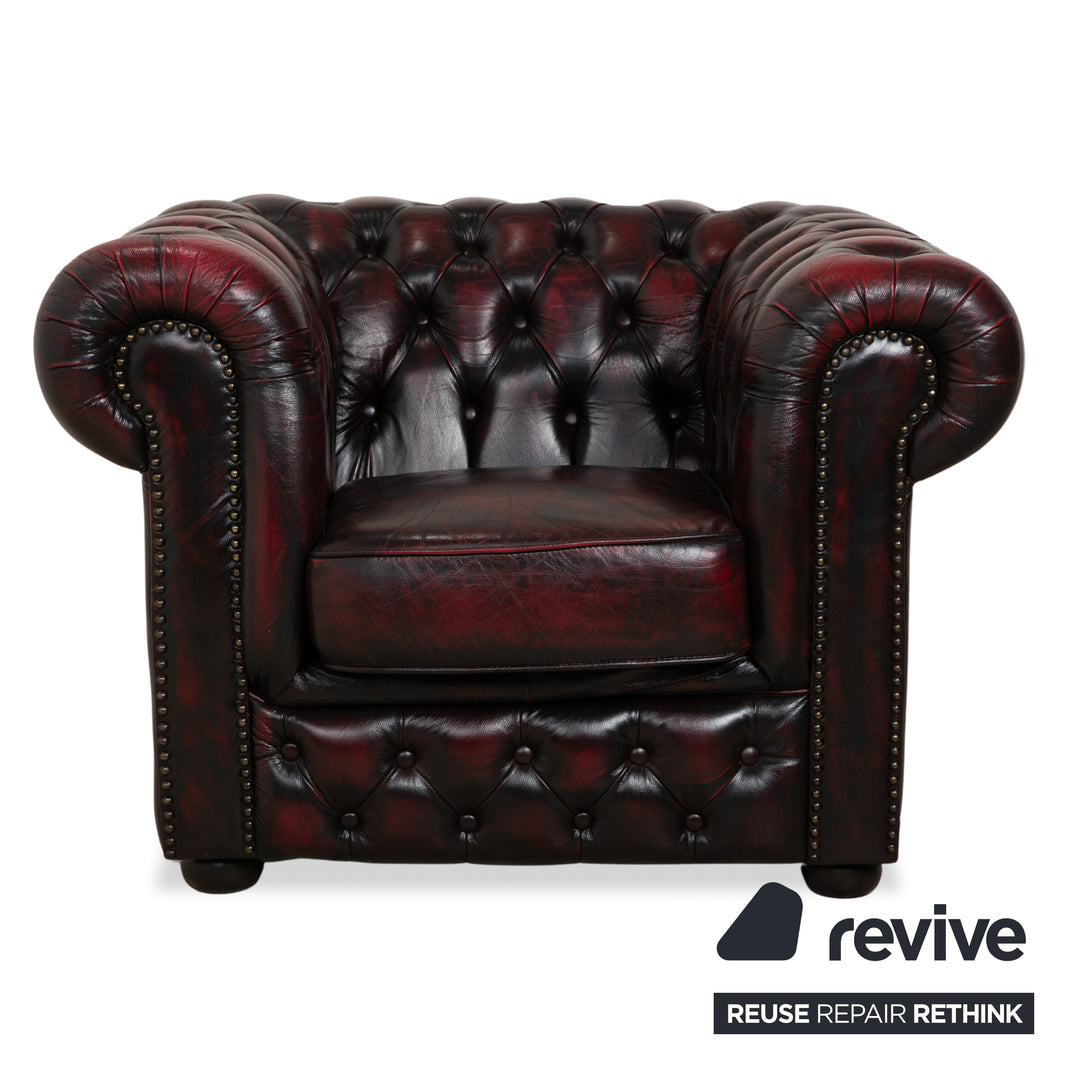 Rochester Chesterfield Leder Sessel Rot Braun Vintage