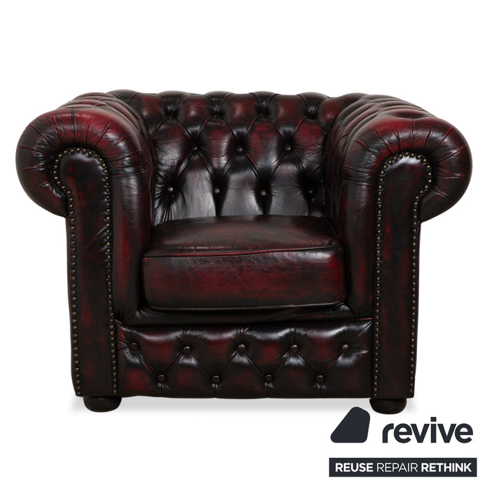 Rochester Chesterfield Leder Sessel Rot Braun Vintage