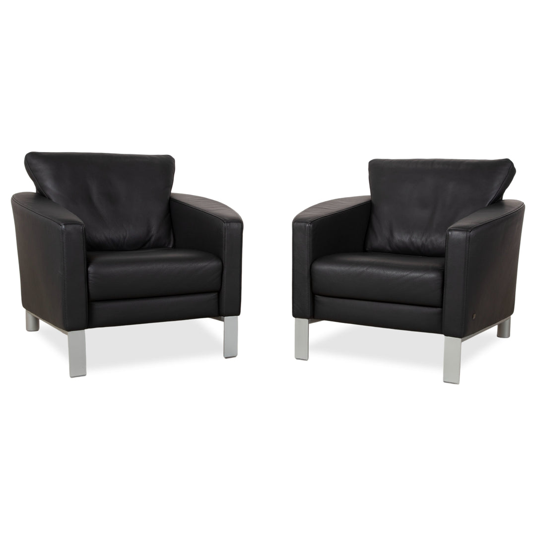 Rolf Benz 1200 Garnitur Leder 2x Sessel Schwarz
