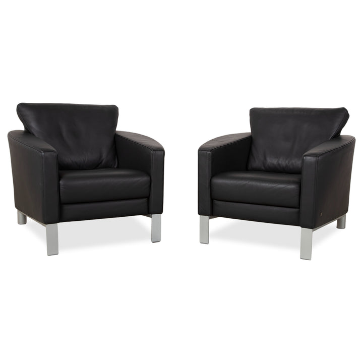 Rolf Benz 1200 Garnitur Leder 2x Sessel Schwarz
