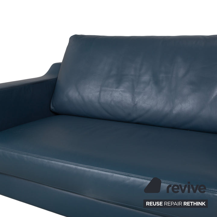 Rolf Benz 1200 Leder Dreisitzer Blau Sofa Couch