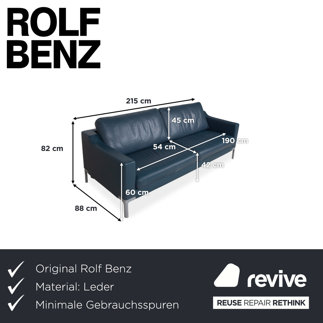 Rolf Benz 1200 Leder Dreisitzer Blau Sofa Couch