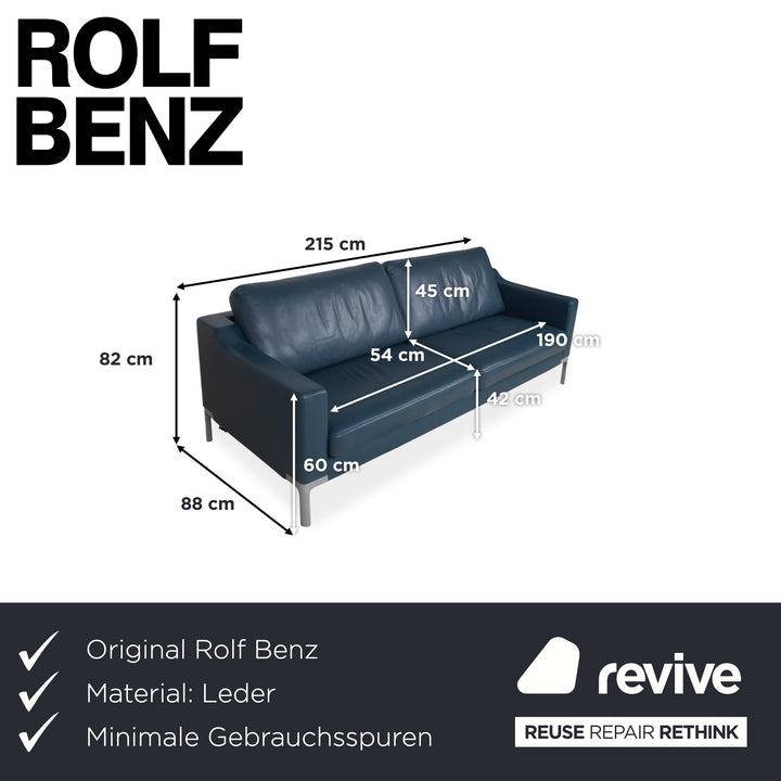 Rolf Benz 1200 Leder Dreisitzer Blau Sofa Couch