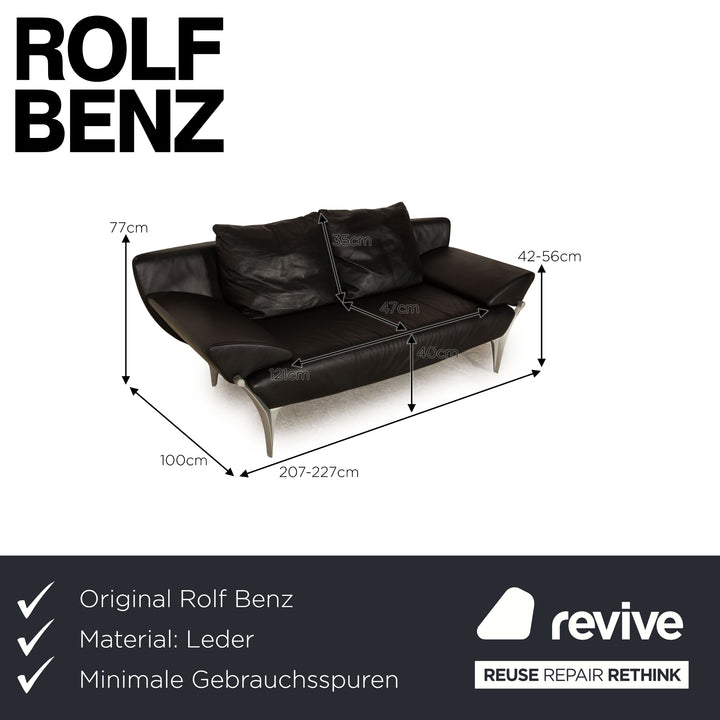 Rolf Benz 1600 leather three-seater anthracite manual function sofa couch