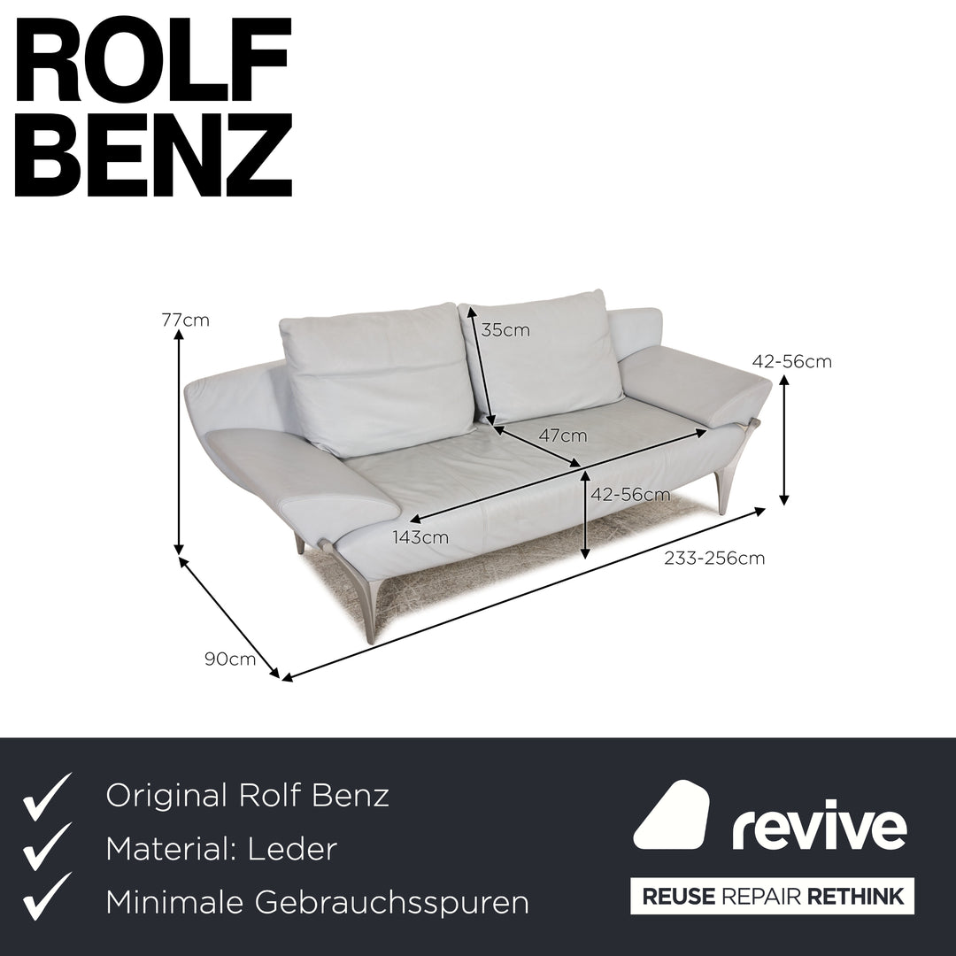 Rolf Benz 1600 Canapé trois places en cuir bleu gris avec fonction canapé