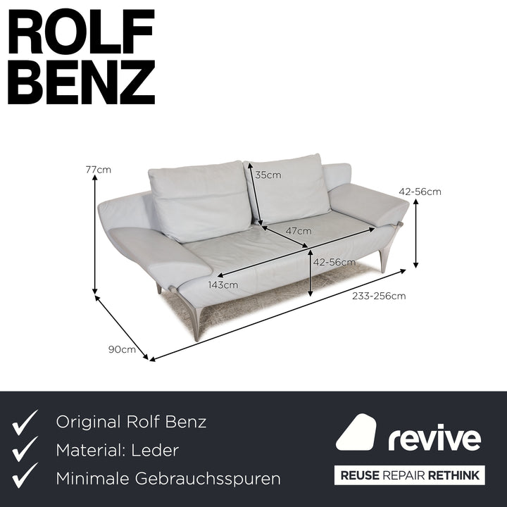 Rolf Benz 1600 Canapé trois places en cuir bleu gris avec fonction canapé