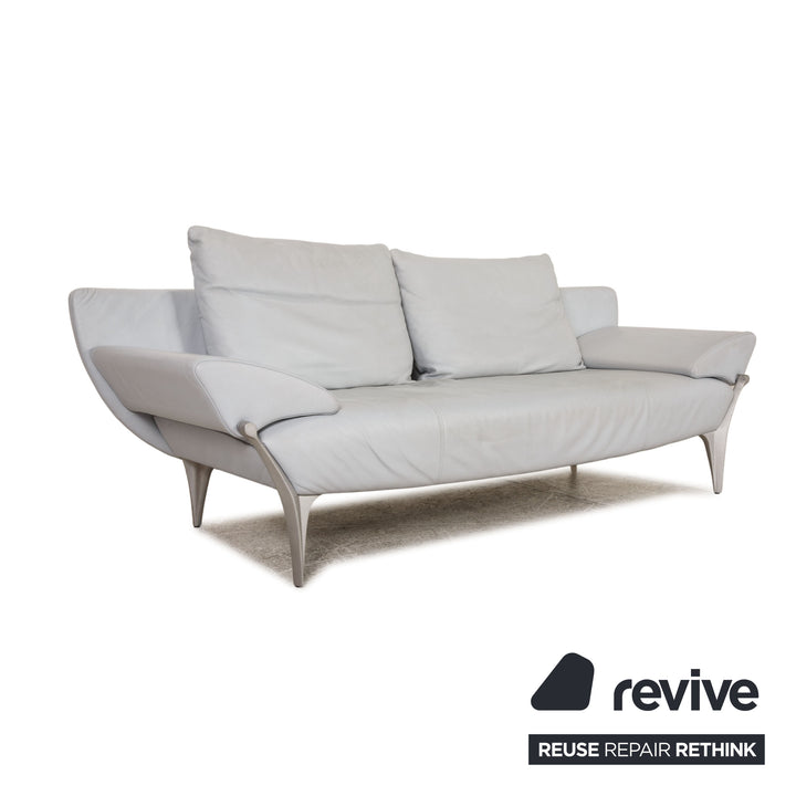 Rolf Benz 1600 Canapé trois places en cuir bleu gris avec fonction canapé