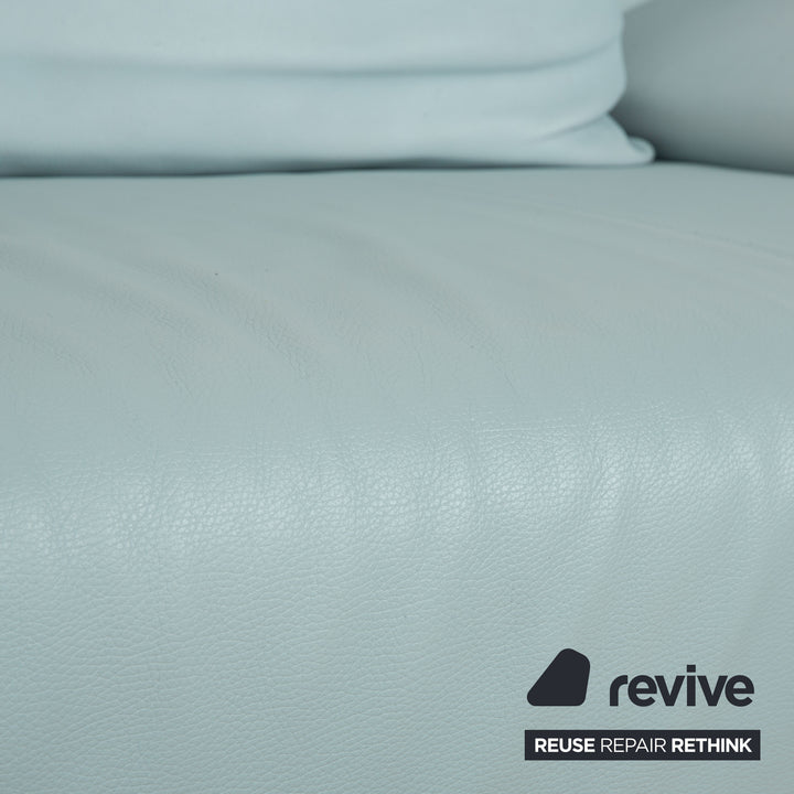 Rolf Benz 1600 Leder Dreisitzer Blau Hellblau Aqua Sofa Couch manuelle Funktion