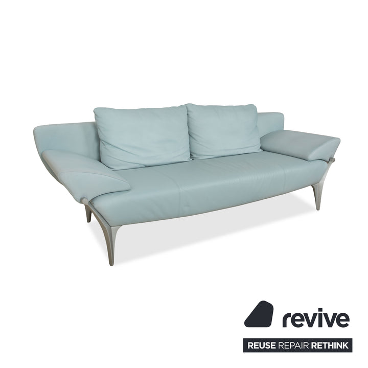 Canapé trois places en cuir Rolf Benz 1600 bleu clair Aqua, fonction manuelle