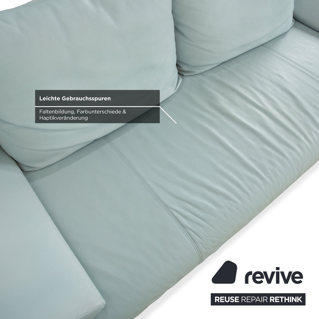 Rolf Benz 1600 Leder Dreisitzer Blau Hellblau Aqua Sofa Couch manuelle Funktion