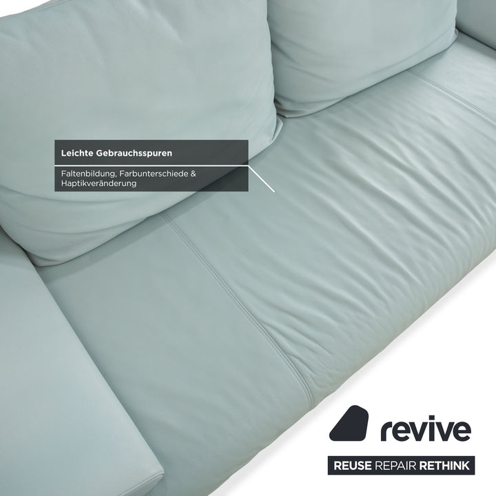 Rolf Benz 1600 Leder Dreisitzer Blau Hellblau Aqua Sofa Couch manuelle Funktion