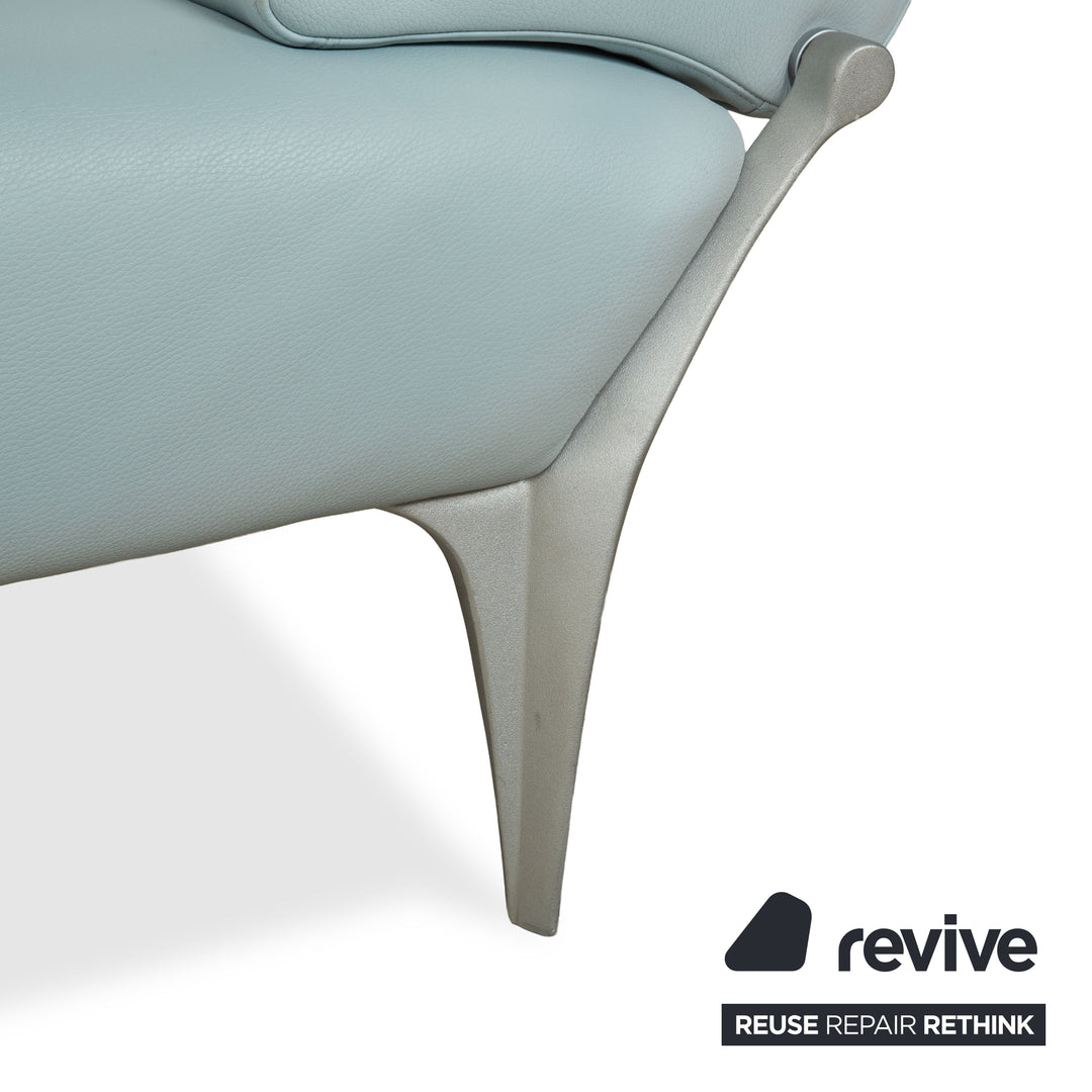Canapé trois places en cuir Rolf Benz 1600 bleu clair Aqua, fonction manuelle