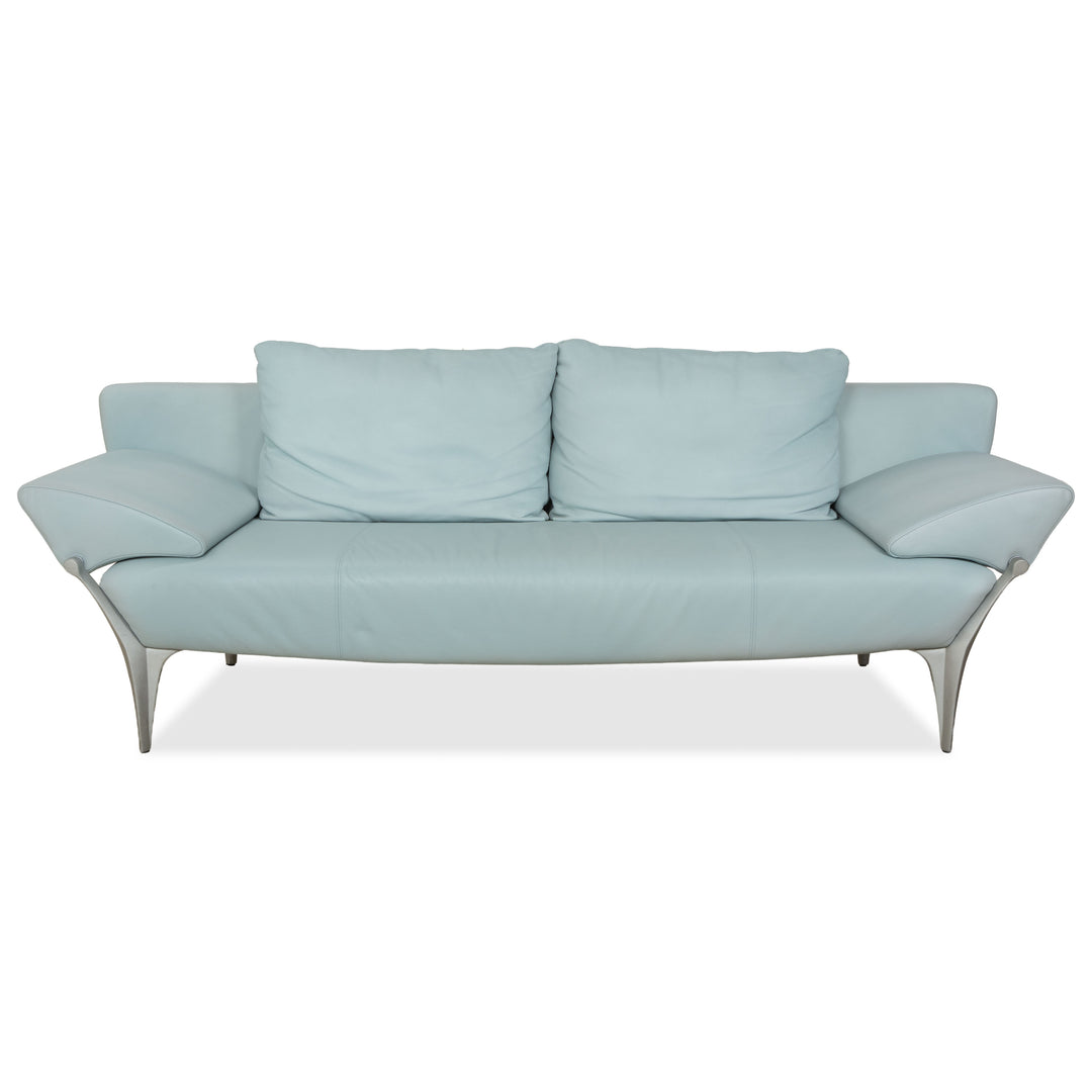 Canapé trois places en cuir Rolf Benz 1600 bleu clair Aqua, fonction manuelle