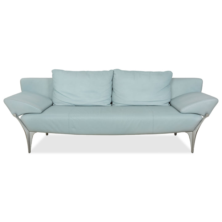 Rolf Benz 1600 Leder Dreisitzer Blau Hellblau Aqua Sofa Couch manuelle Funktion