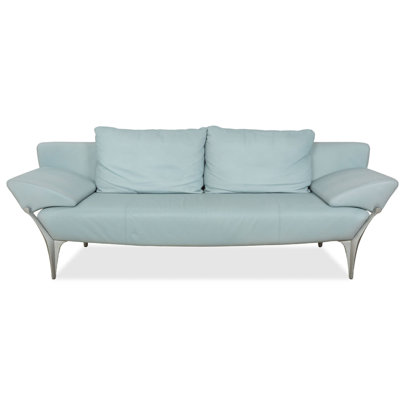 Canapé trois places en cuir Rolf Benz 1600 bleu clair Aqua, fonction manuelle