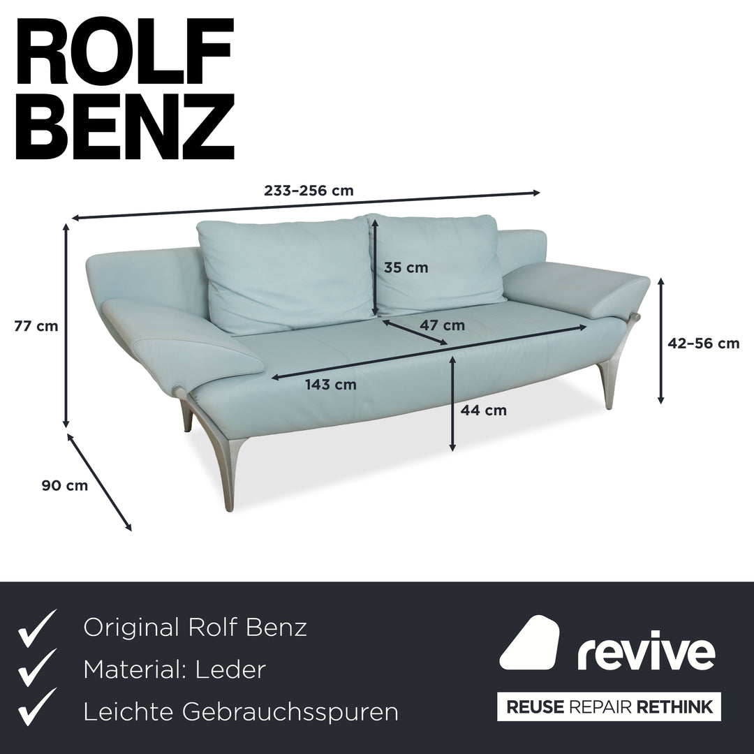 Canapé trois places en cuir Rolf Benz 1600 bleu clair Aqua, fonction manuelle
