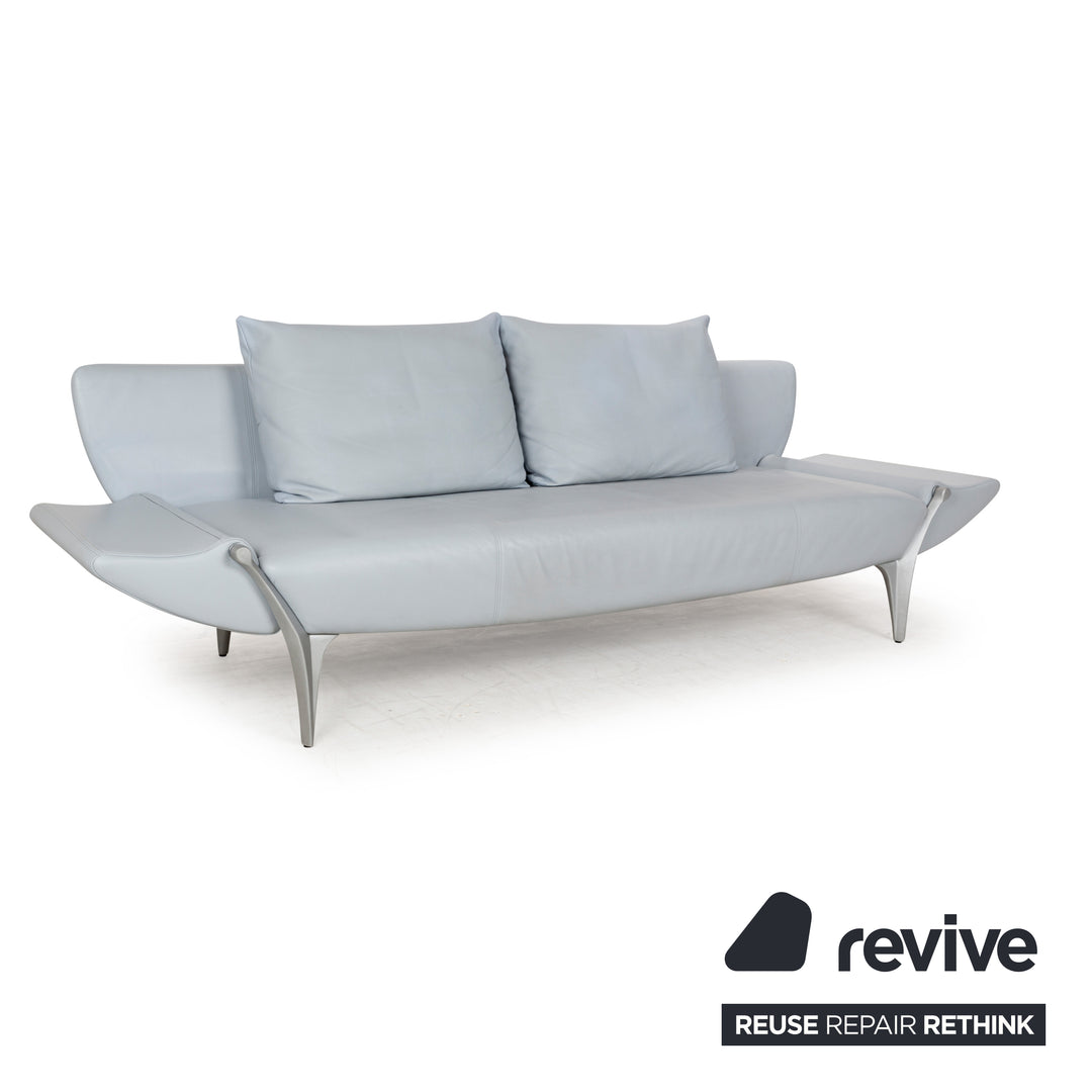 Rolf Benz 1600 Leather Three-Seater Blue Manual Function Sofa Couch