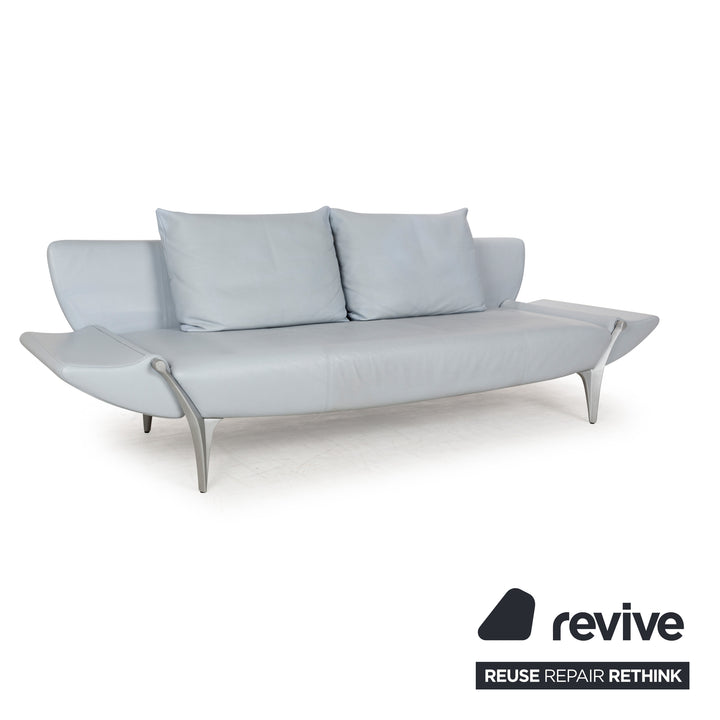 Rolf Benz 1600 Leather Three-Seater Blue Manual Function Sofa Couch