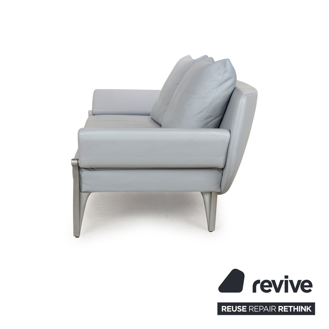 Rolf Benz 1600 Leather Three-Seater Blue Manual Function Sofa Couch