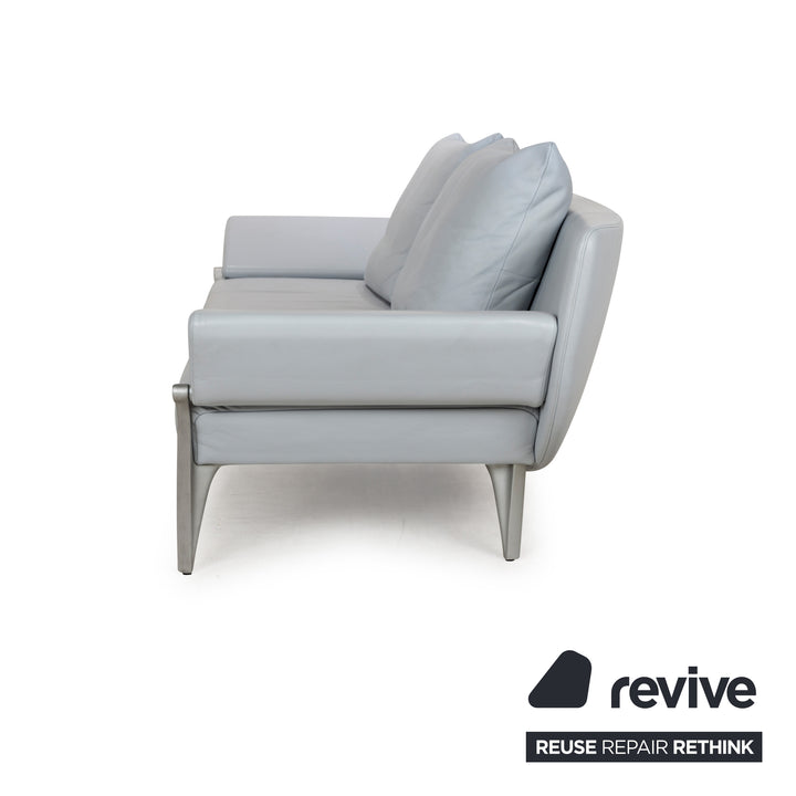 Rolf Benz 1600 Leather Three-Seater Blue Manual Function Sofa Couch