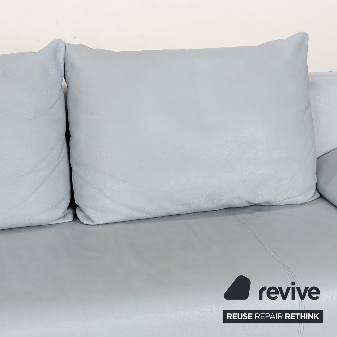 Rolf Benz 1600 Leather Three-Seater Blue Manual Function Sofa Couch