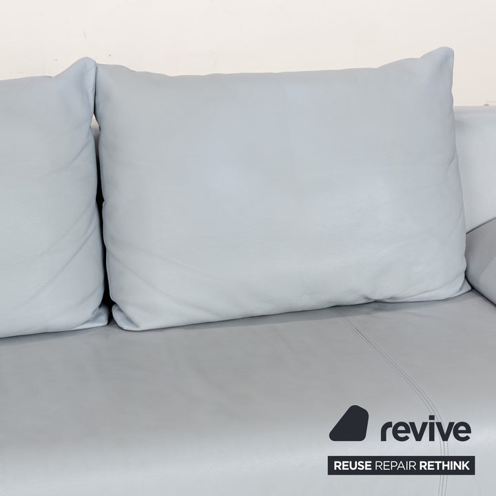 Rolf Benz 1600 Leather Three-Seater Blue Manual Function Sofa Couch