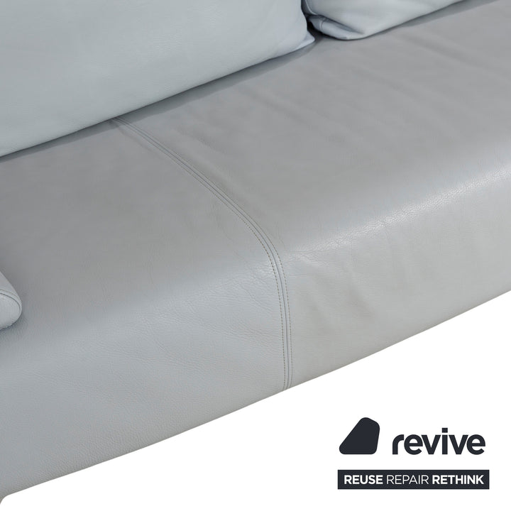 Rolf Benz 1600 Leather Three-Seater Blue Manual Function Sofa Couch