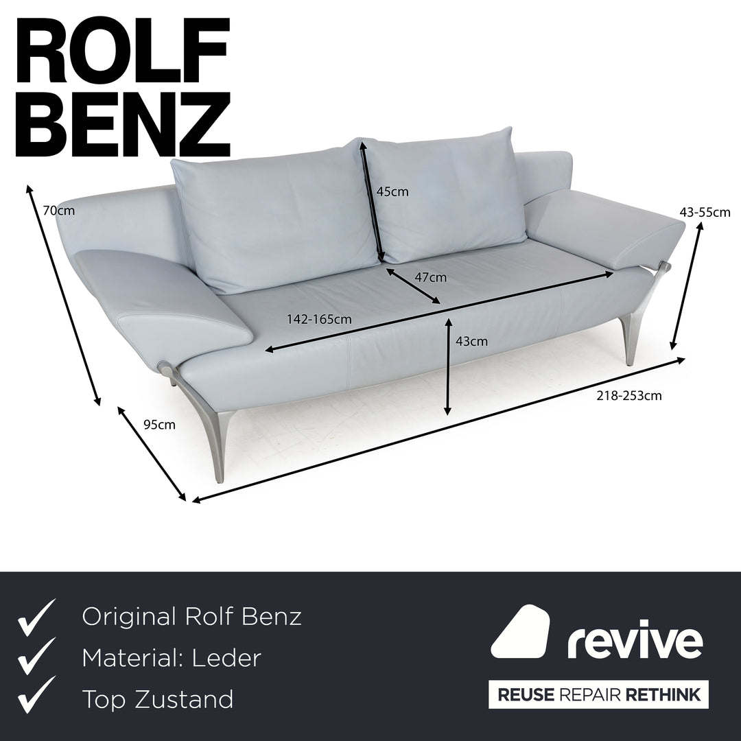 Rolf Benz 1600 Leather Three-Seater Blue Manual Function Sofa Couch