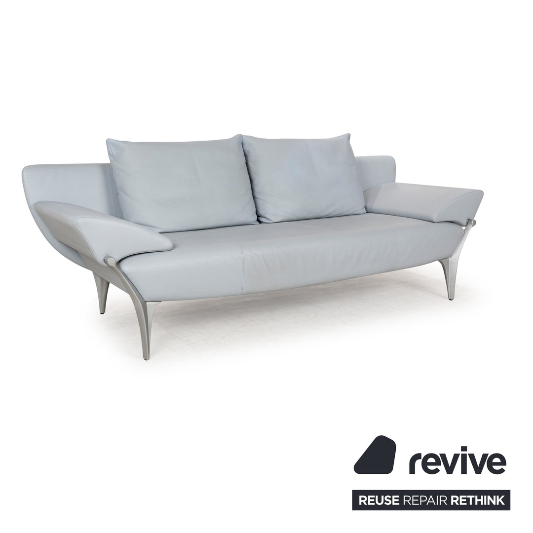 Rolf Benz 1600 Leather Three-Seater Blue Manual Function Sofa Couch