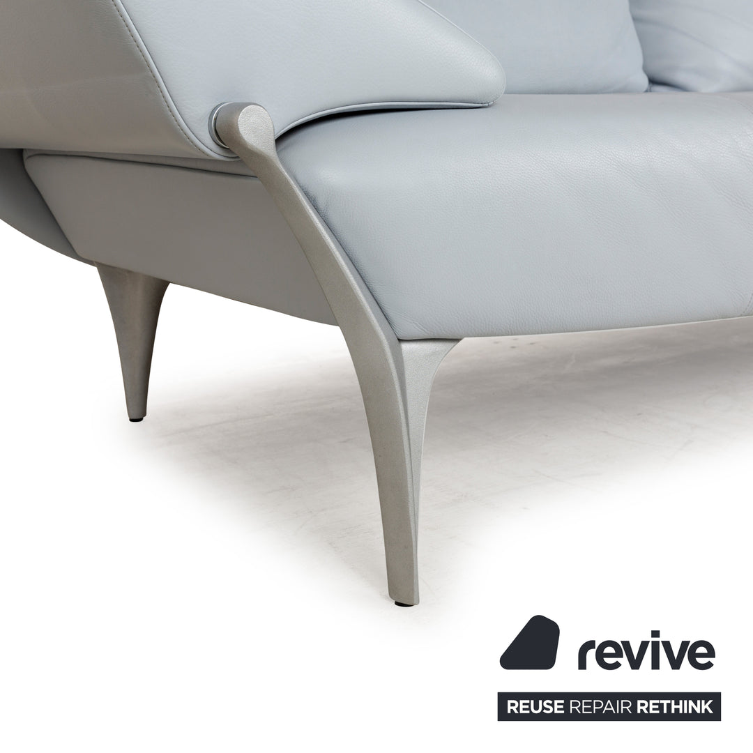 Rolf Benz 1600 Leather Three-Seater Blue Manual Function Sofa Couch