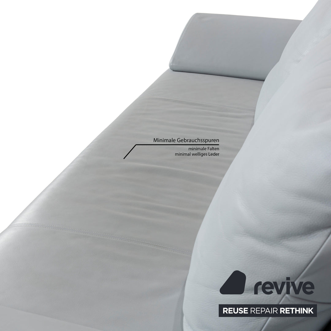 Rolf Benz 1600 Leather Three-Seater Blue Manual Function Sofa Couch