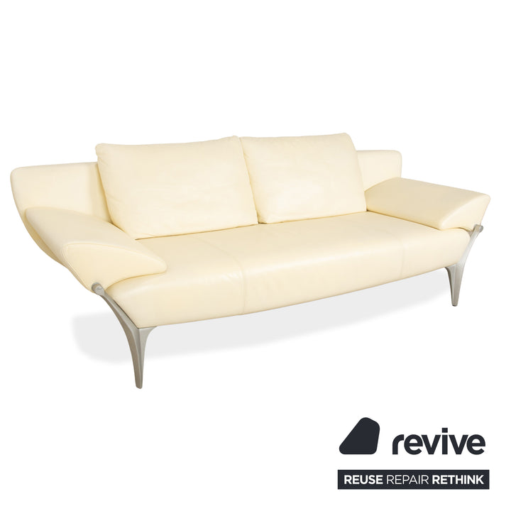 Rolf Benz 1600 Leder Dreisitzer Creme Eierschale Beige manuelle Funktion Sofa Couch