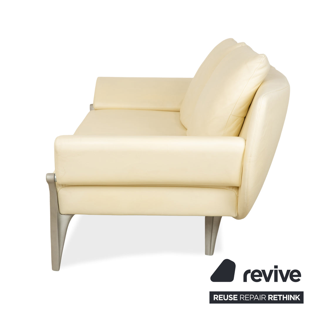Rolf Benz 1600 Leder Dreisitzer Creme Eierschale Beige manuelle Funktion Sofa Couch
