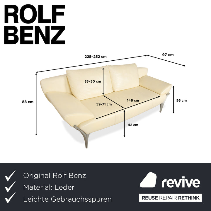 Rolf Benz 1600 Leder Dreisitzer Creme Eierschale Beige manuelle Funktion Sofa Couch