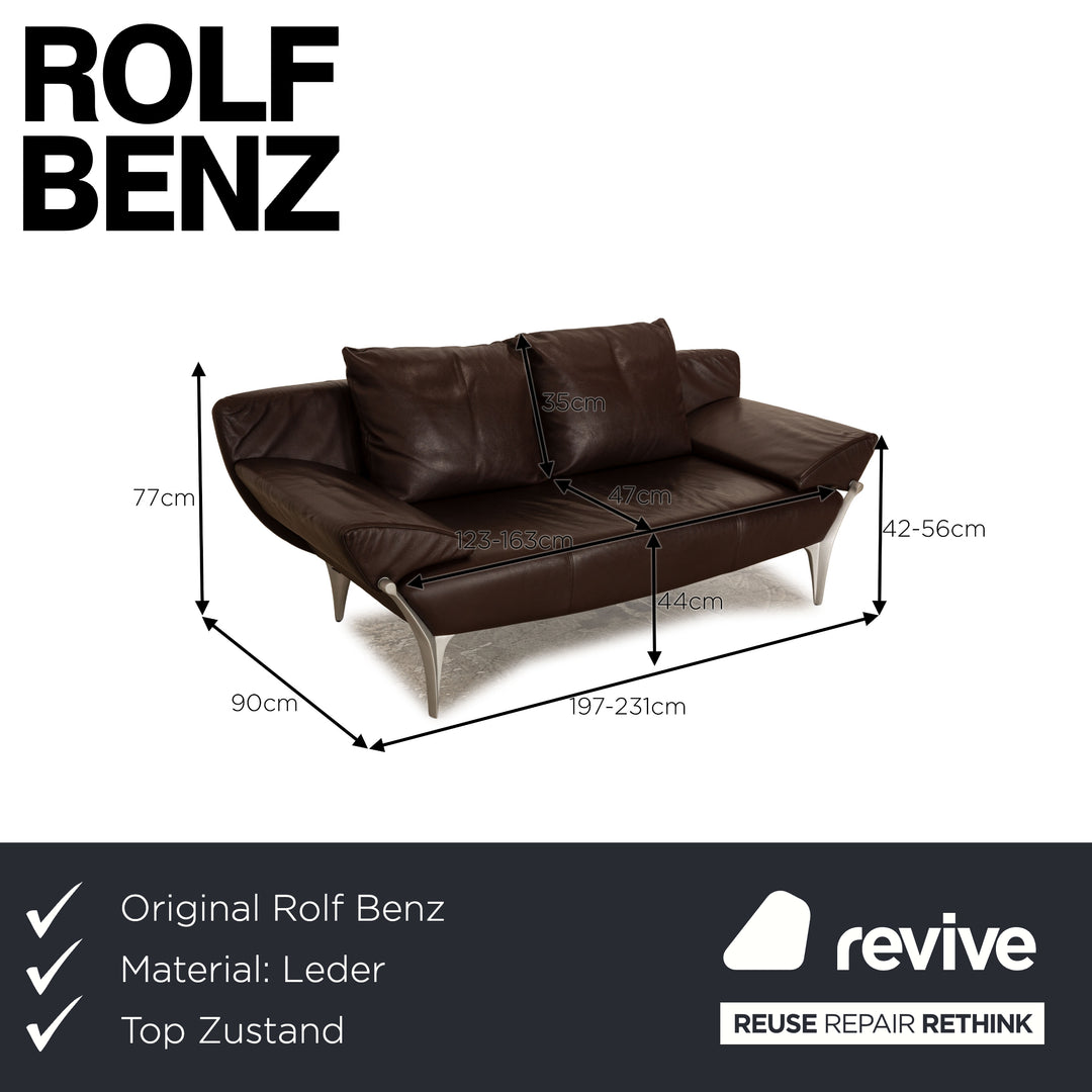 Rolf Benz 1600 leather three-seater dark brown sofa couch