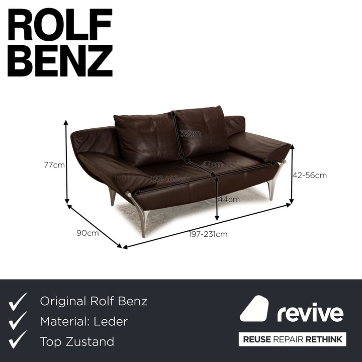 Rolf Benz 1600 leather three-seater dark brown sofa couch