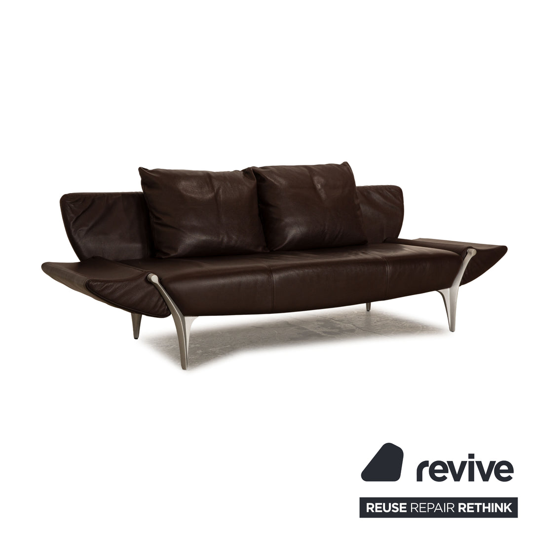 Rolf Benz 1600 leather three-seater dark brown sofa couch