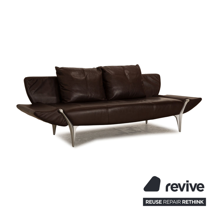 Rolf Benz 1600 leather three-seater dark brown sofa couch