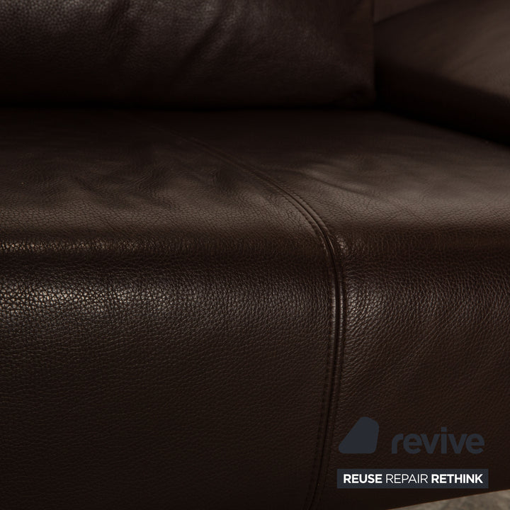 Rolf Benz 1600 leather three-seater dark brown sofa couch