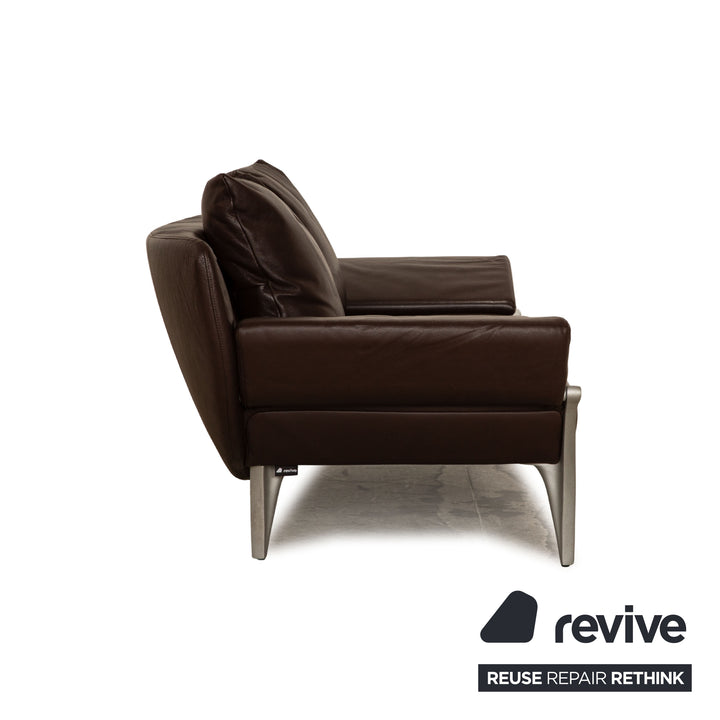 Rolf Benz 1600 leather three-seater dark brown sofa couch