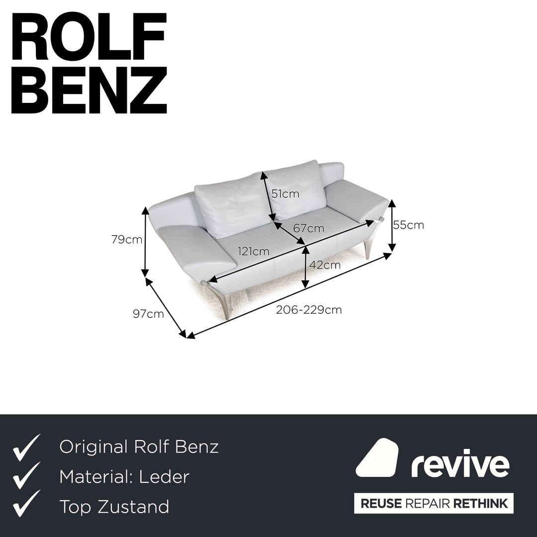 Rolf Benz 1600 Leather Three Seater Grey Manual Function Sofa Couch