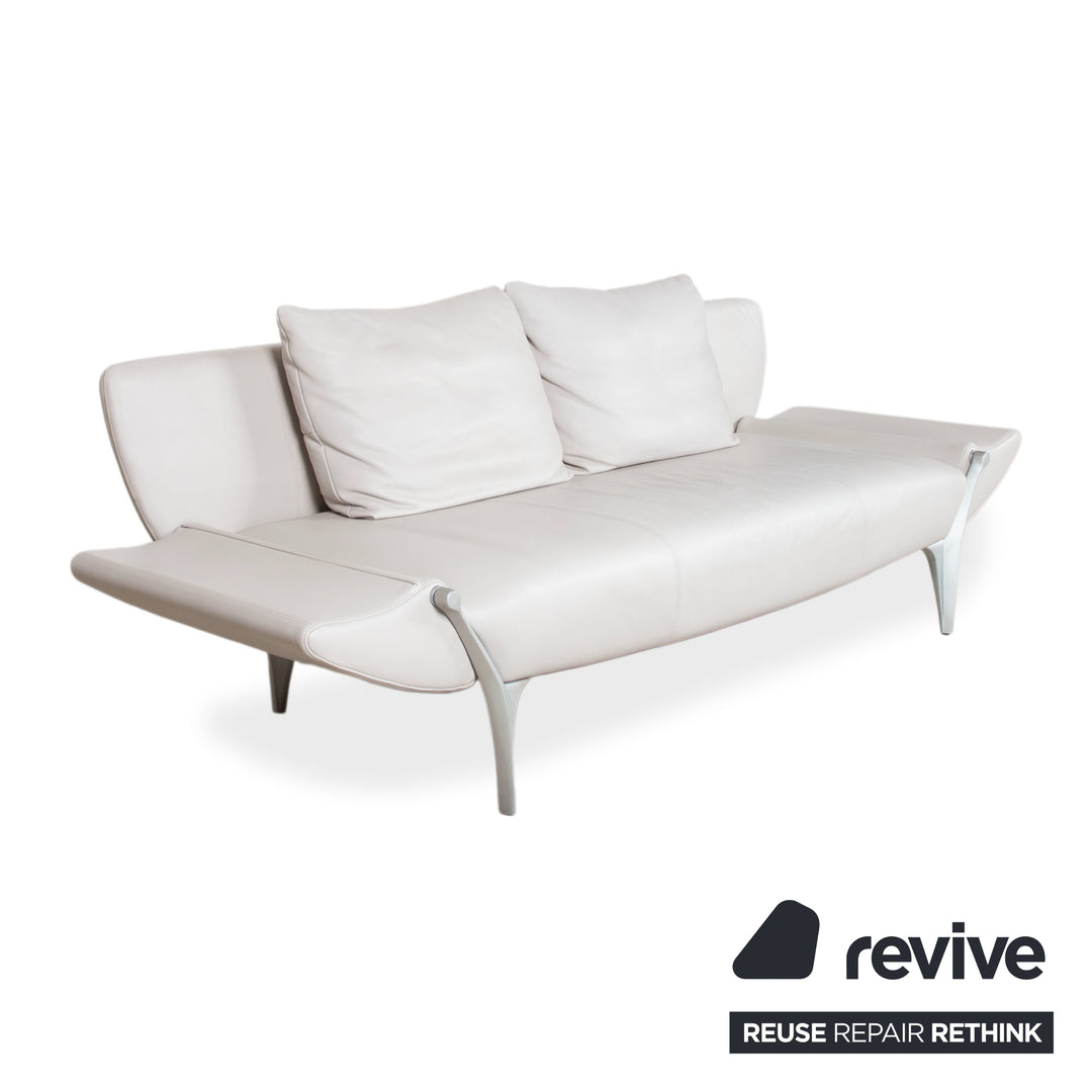 Rolf Benz 1600 Leder Dreisitzer Grau Sofa Couch manuelle Funktion