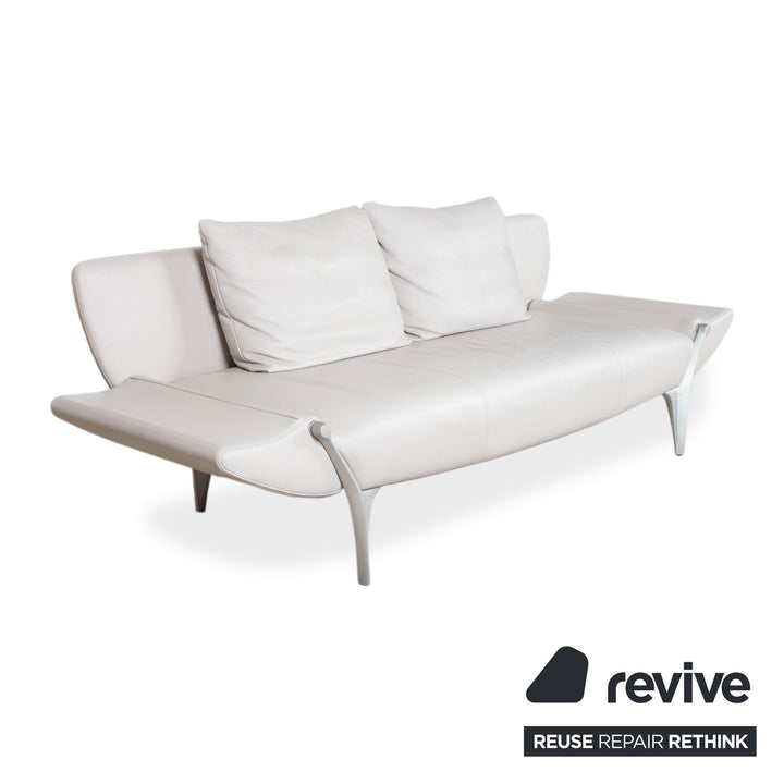 Rolf Benz 1600 Leder Dreisitzer Grau Sofa Couch manuelle Funktion