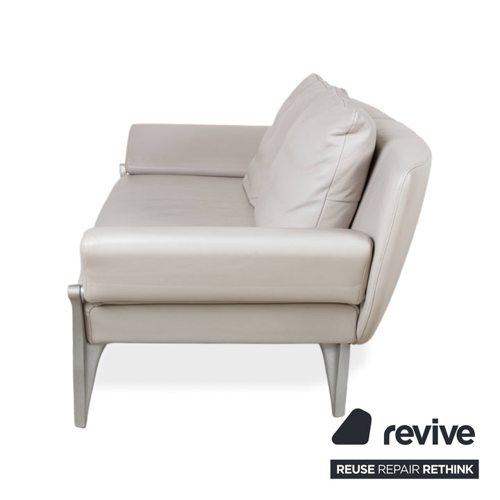 Rolf Benz 1600 Leder Dreisitzer Grau Sofa Couch manuelle Funktion