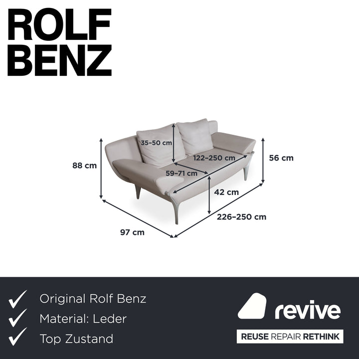 Rolf Benz 1600 Leder Dreisitzer Grau Sofa Couch manuelle Funktion