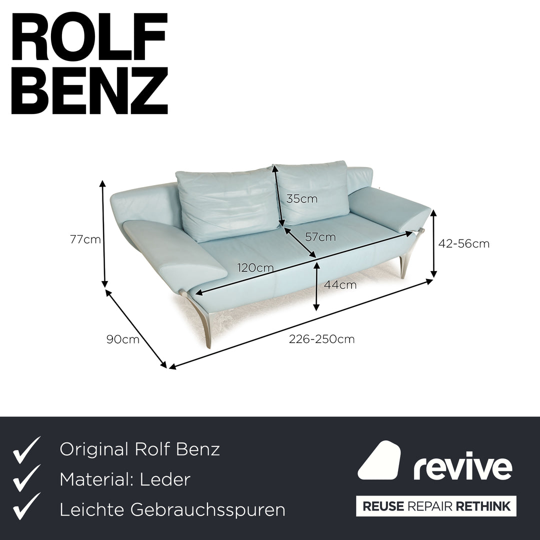 Rolf Benz 1600 Leather Three Seater Light Blue Manual Function Sofa Couch