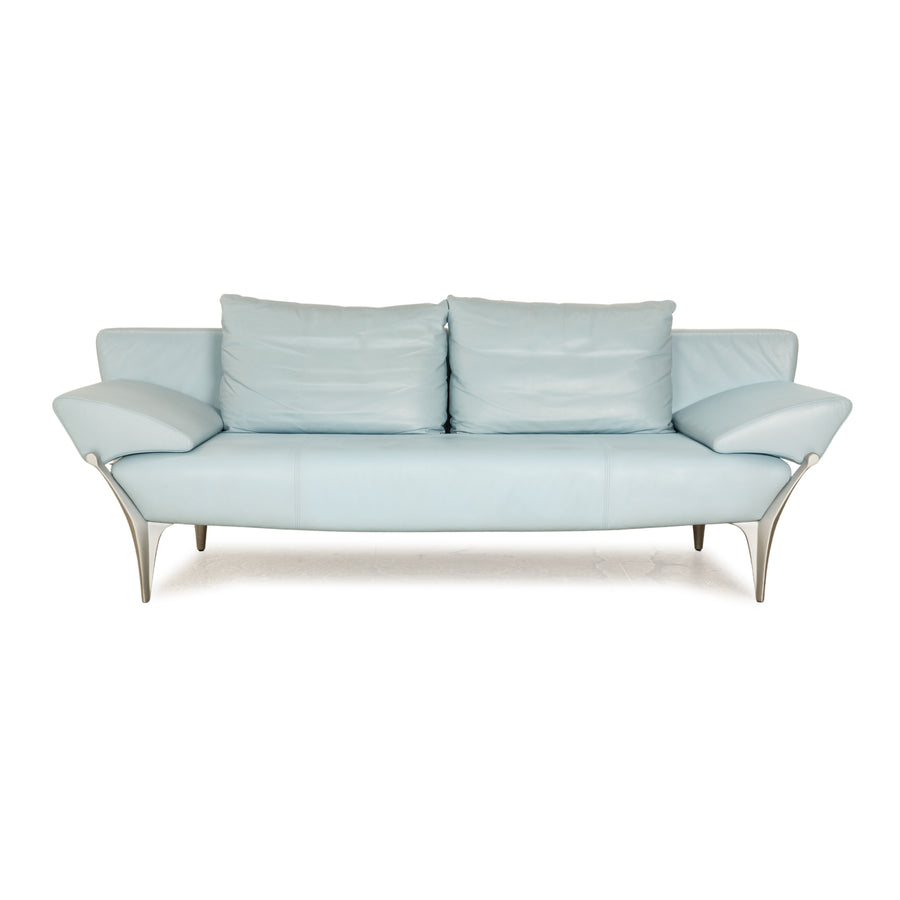 Rolf Benz 1600 Leder Dreisitzer Hellblau Blau manuelle Funktion Sofa Couch